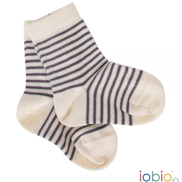  Baby-Socken Baumwolle geringelt ecru/grau - iobio geringelt ecru/grau - iobio