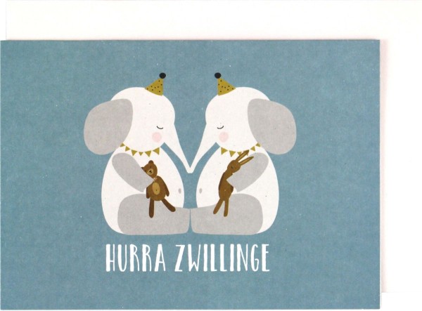  Klappkarte Elefantenbabies “Hurra Zwillinge”- Ava & Yves