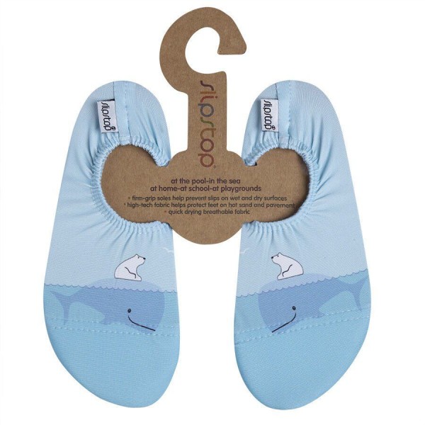  Slipstop Kinder Antirutsch-Schuhe / Badeschuhe ''Alaska'' blau mit Wal und Eisbär