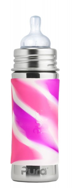  Pura Kiki Babyflasche 325ml mit Sauger & Sleeve pink swirl