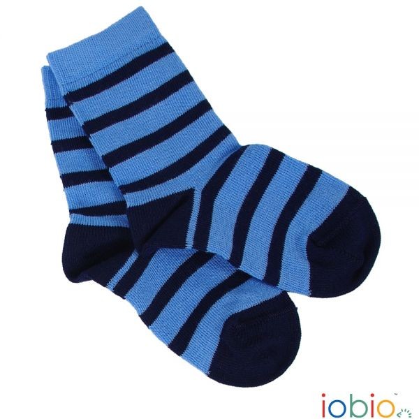 Baby-Socken Baumwolle geringelt hellblau/dunkelblau - iobio