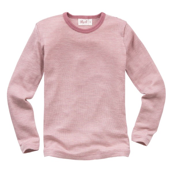  Kinder-Langarmshirt Wolle/Seide rosé geringelt - People Wear Organic