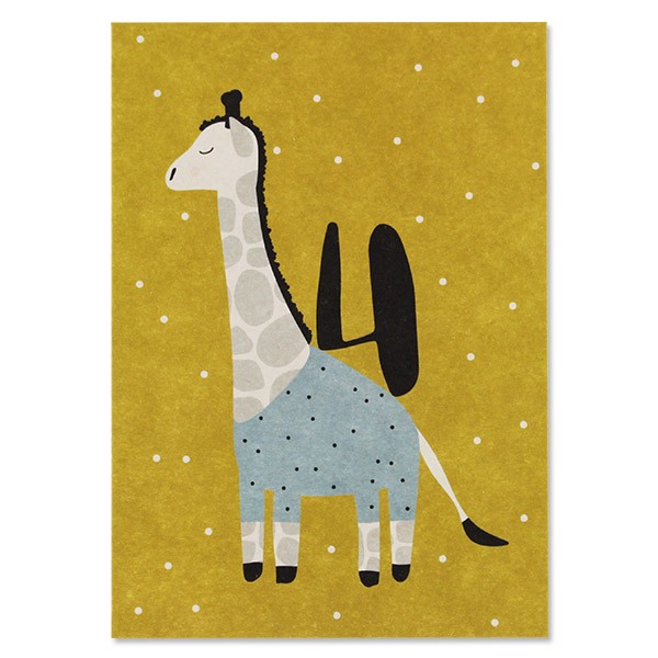  Postkarte Zahl 4 Giraffe - Ava & Yves
