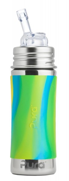  Pura Kiki Strohhalmflasche 325ml mit Sleeve aqua swirl