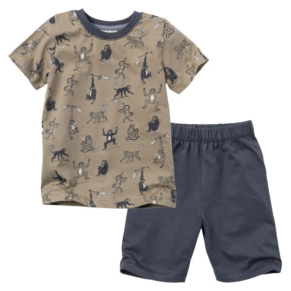  Kinder-Pyjama kurz khaki Affen - People Wear Organic