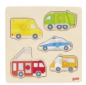  Holz-Greifpuzzle / Steckpuzzle Fahrzeuge - Goki
