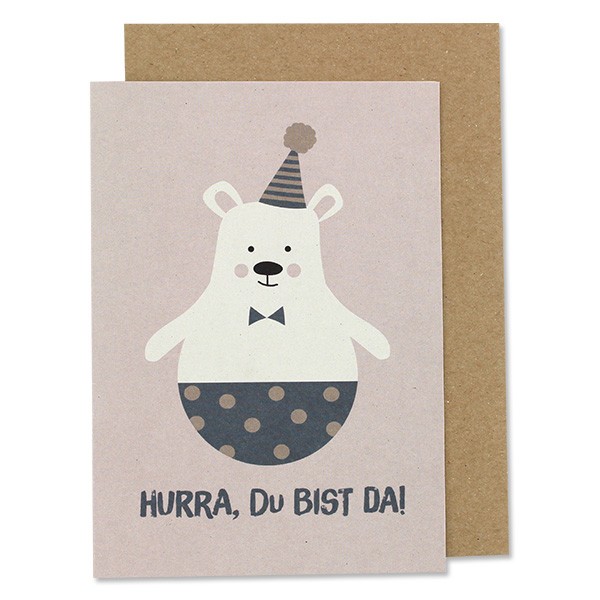 Klappkarte Eisbär mit Hütchen "Hurra, du bist da!" - Ava & Yves