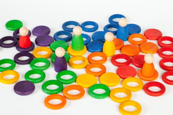  Nins®, Rings & Coins / Spielfiguren & Ringe & Münzen Set bunt (60 teilig, 6 Farben) - Grapat