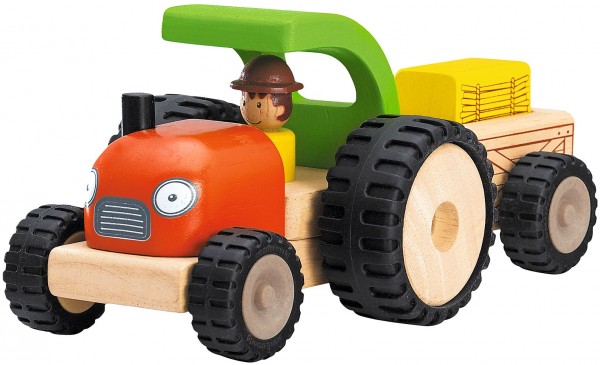  Holztraktor + Anhänger / Mini Traktor mit Anhänger Wonderworld mit Gummiräder