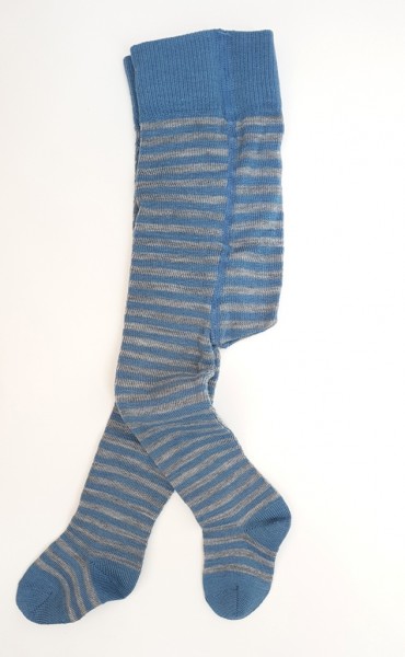  Baby-Strumpfhose Wolle/Baumwolle grau/blau geringelt - Grödo