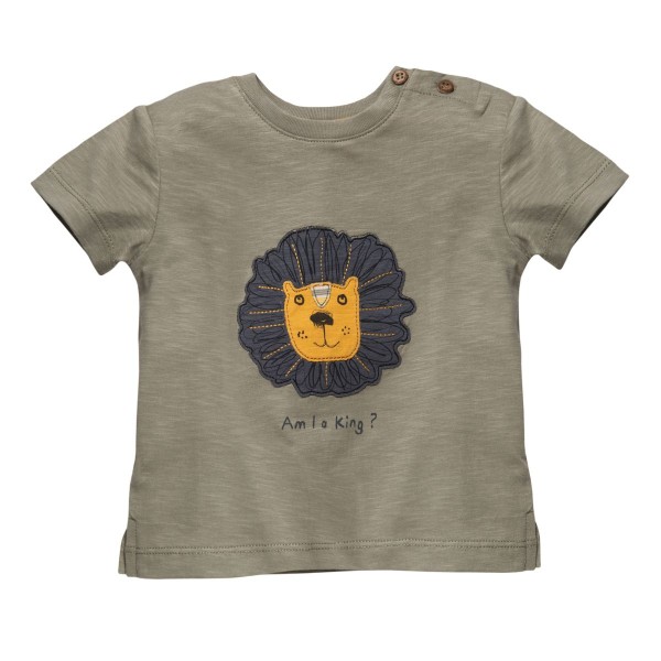  Kurzarm-Shirt GOTS khaki mit Löwe "Am I a king?" - People Wear Organic