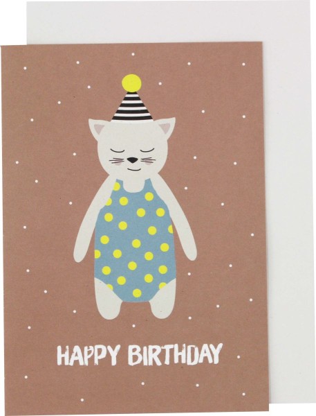  Klappkarte Katze mit Hütchen, altrosa "Happy Birthday" - Ava & Yves