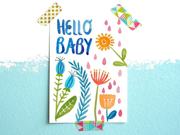  Postkarte "Hello Baby" (Blumen) - Frau Ottilie