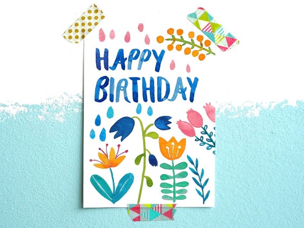  Postkarte "Happy Birthday" (Blumen) - Frau Ottilie