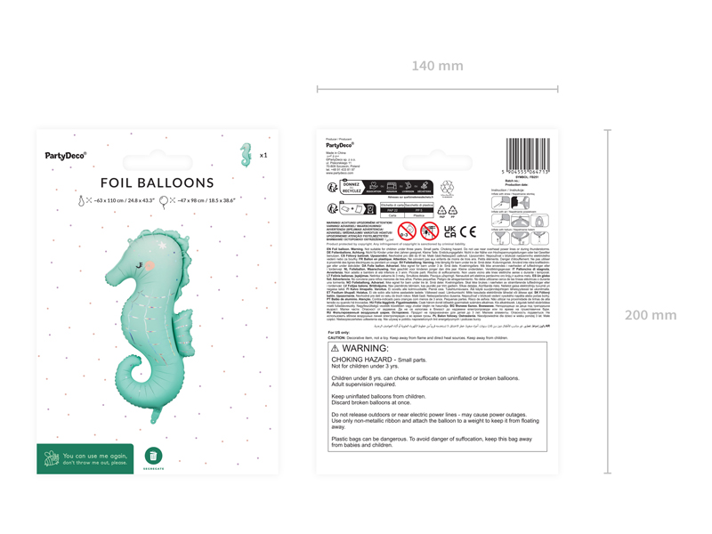 Folienballon Seepferdchen, 47x98 cm - Party Deco