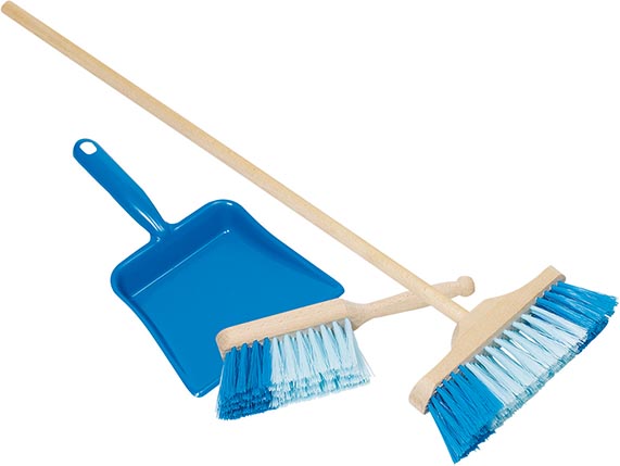 Kinderkehrschaufel, Handfeger und Besen blau (3er Set) - Goki
