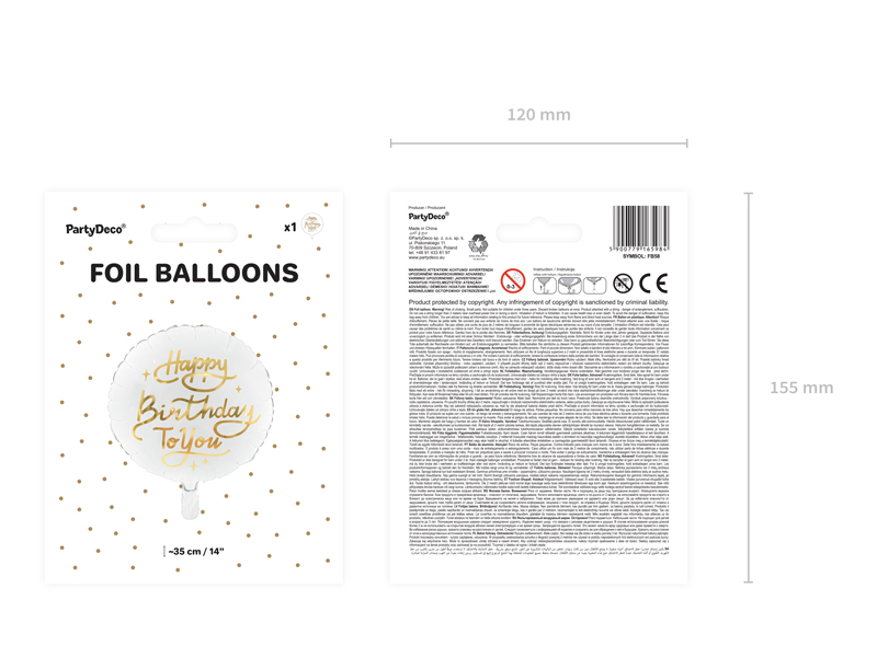 Folienballon Happy Birthday To You, 35cm, weiß - Party Deco