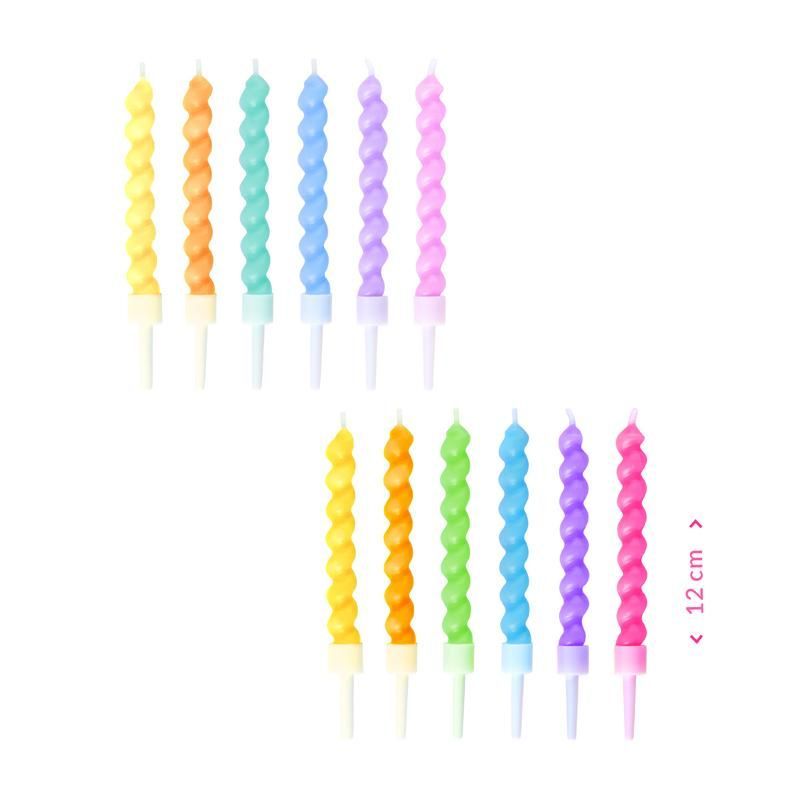 BIRTHDAY FUN Spiral-Kerzen 6er-Set (verschiedene Designs, 1 Set)
