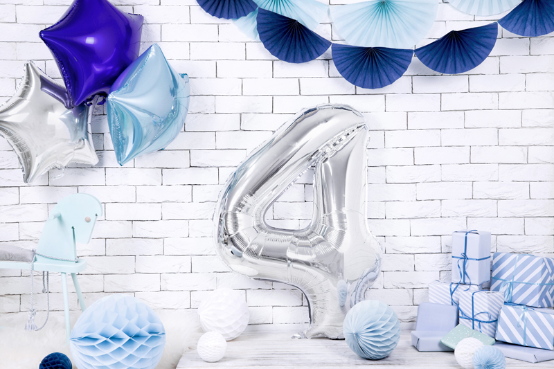 Folienballon Ziffer 4, 86cm, silber - Party Deco