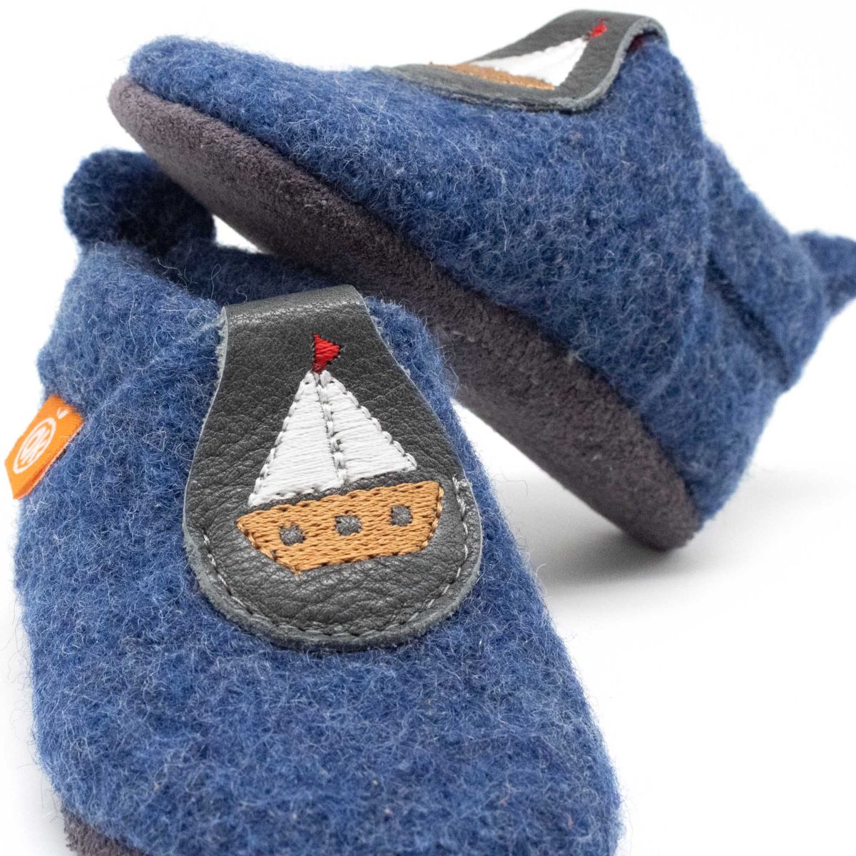 Wolli Krabbelpuschen jeansblau Schiffchen Gr. 20-21