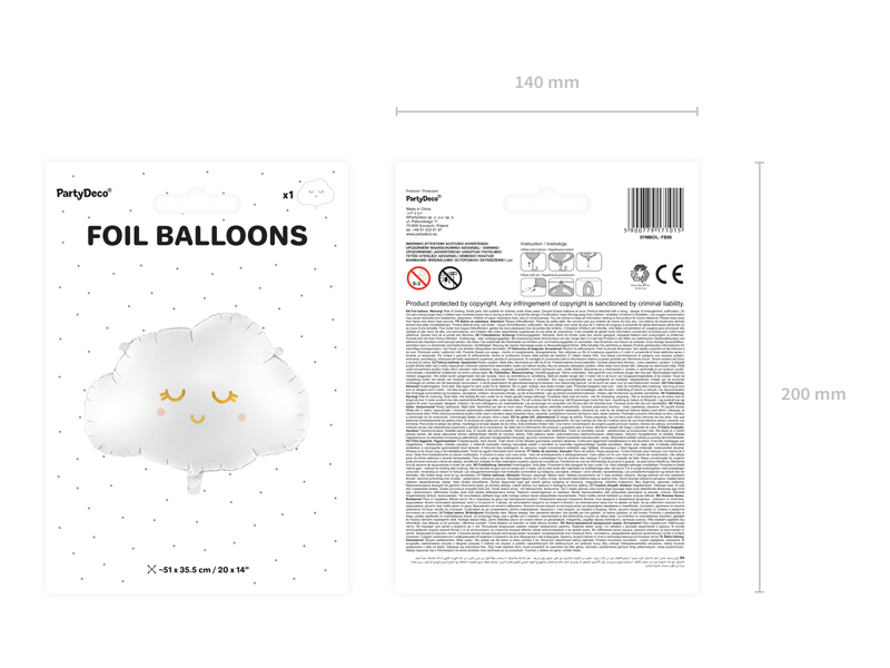 Folienballon Wolke, 51x35,5cm - Party Deco