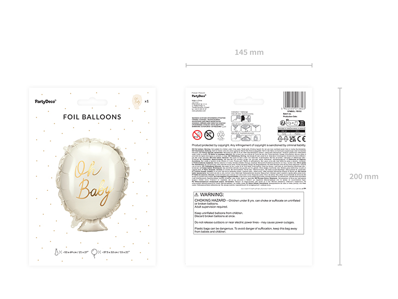 Folienballon Oh baby, 53x69 cm - Party Deco