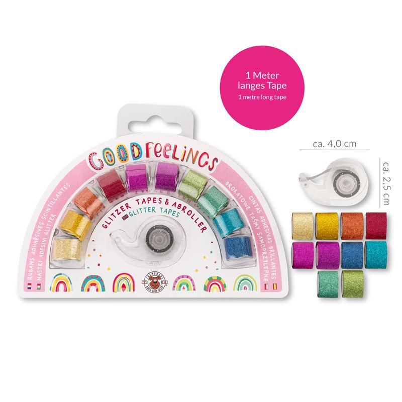 GOOD FEELINGS Regenbogen Glitzer-Tapes inkl. Abroller (12-teilig)