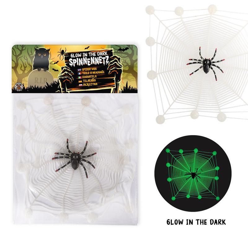 Spinnennetz Glow in the dark mit Spinne Halloween - Trendhaus