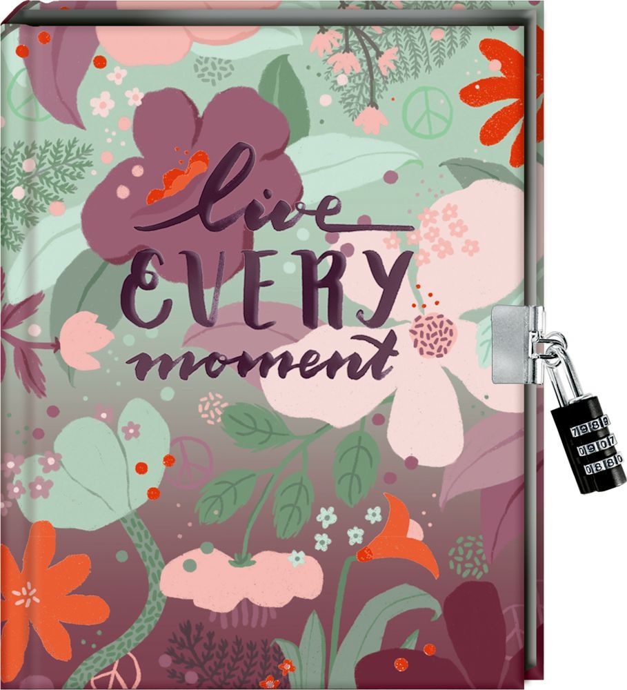 Tagebuch mit Schloss: Live every moment - Handlettering
