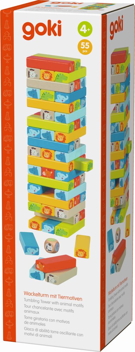 Geschicklichkeitsspiel Wackelturm mit Tiermotiven - Goki