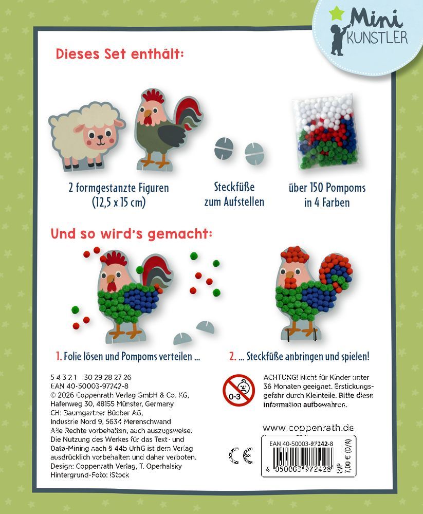 Mein kleines Bastelset: Pompom-Figuren (Schaf/Hahn) - Mini Künstler