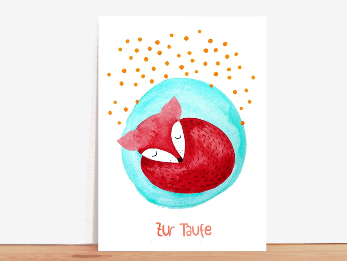 Postkarte "Zur Taufe" (Fuchs) - Frau Ottilie