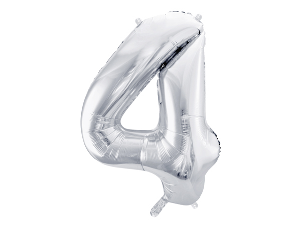 Folienballon Ziffer 4, 86cm, silber - Party Deco