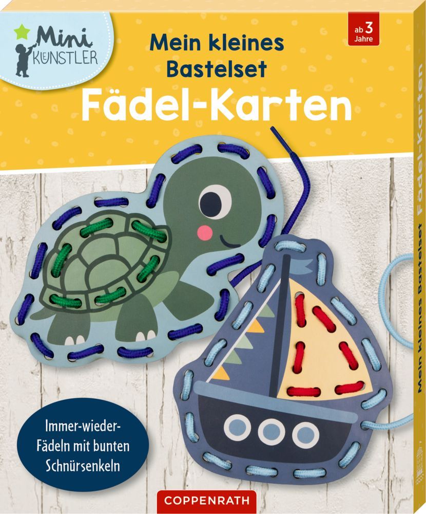 Mein kleines Bastelset: Fädel-Karten (Schildkröte/Boot) - Mini-Künstler