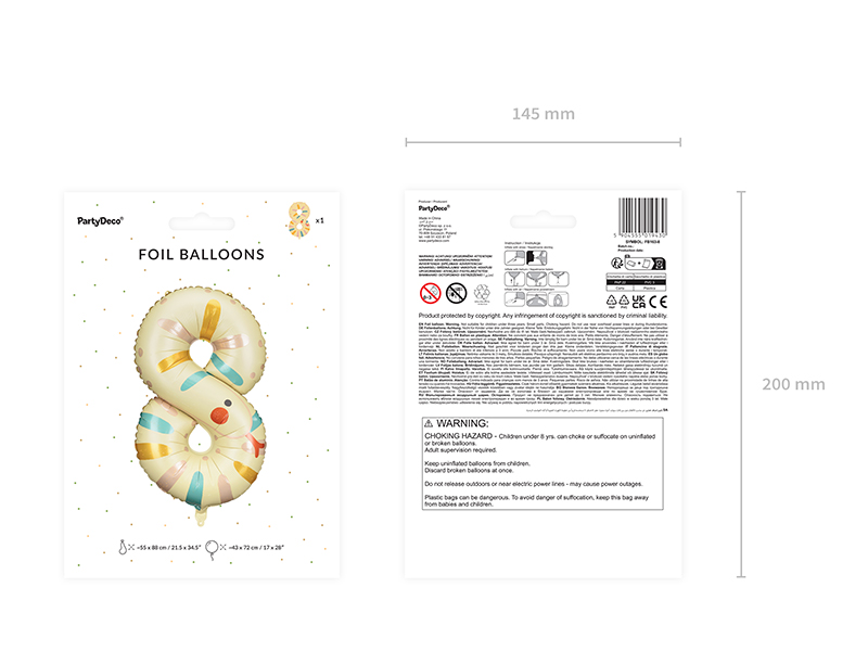 Folienballon Ziffer 8 - Schlange, 72cm, Mix - Party Deco