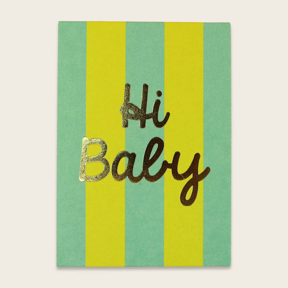 Postkarte Streifen mint/gelb mit Goldeffekt "Hi Baby" - Ava & Yves