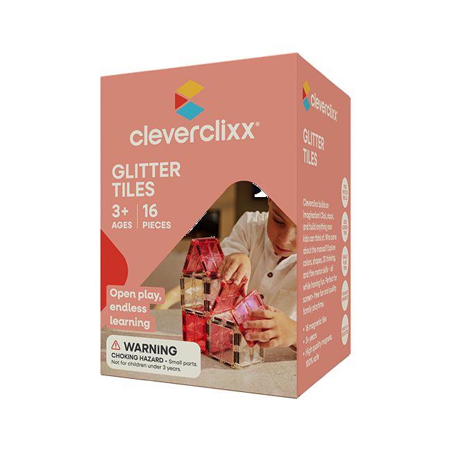 Cleverclixx Glitter Tiles Pack Transparent - Pink (16 Teile)