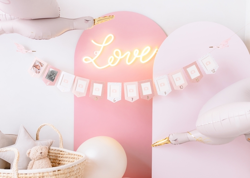 Folienballon Storch, 103x60 cm, hellrosa - Party Deco