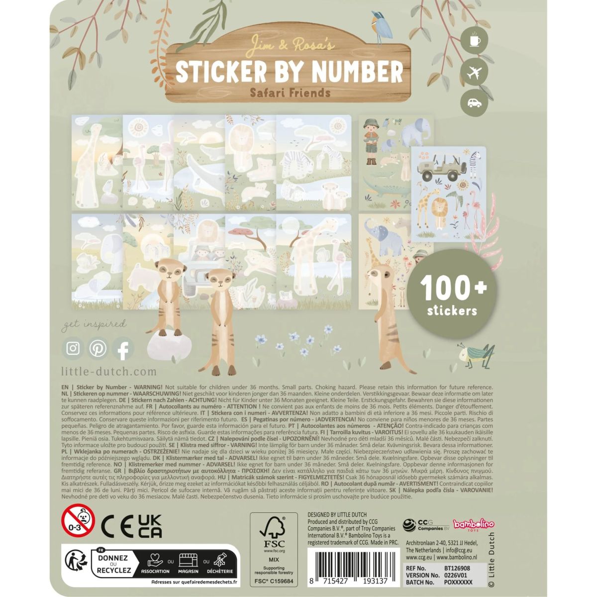 Stickerbuch Nummern Rosa Safari Friends - Little Dutch