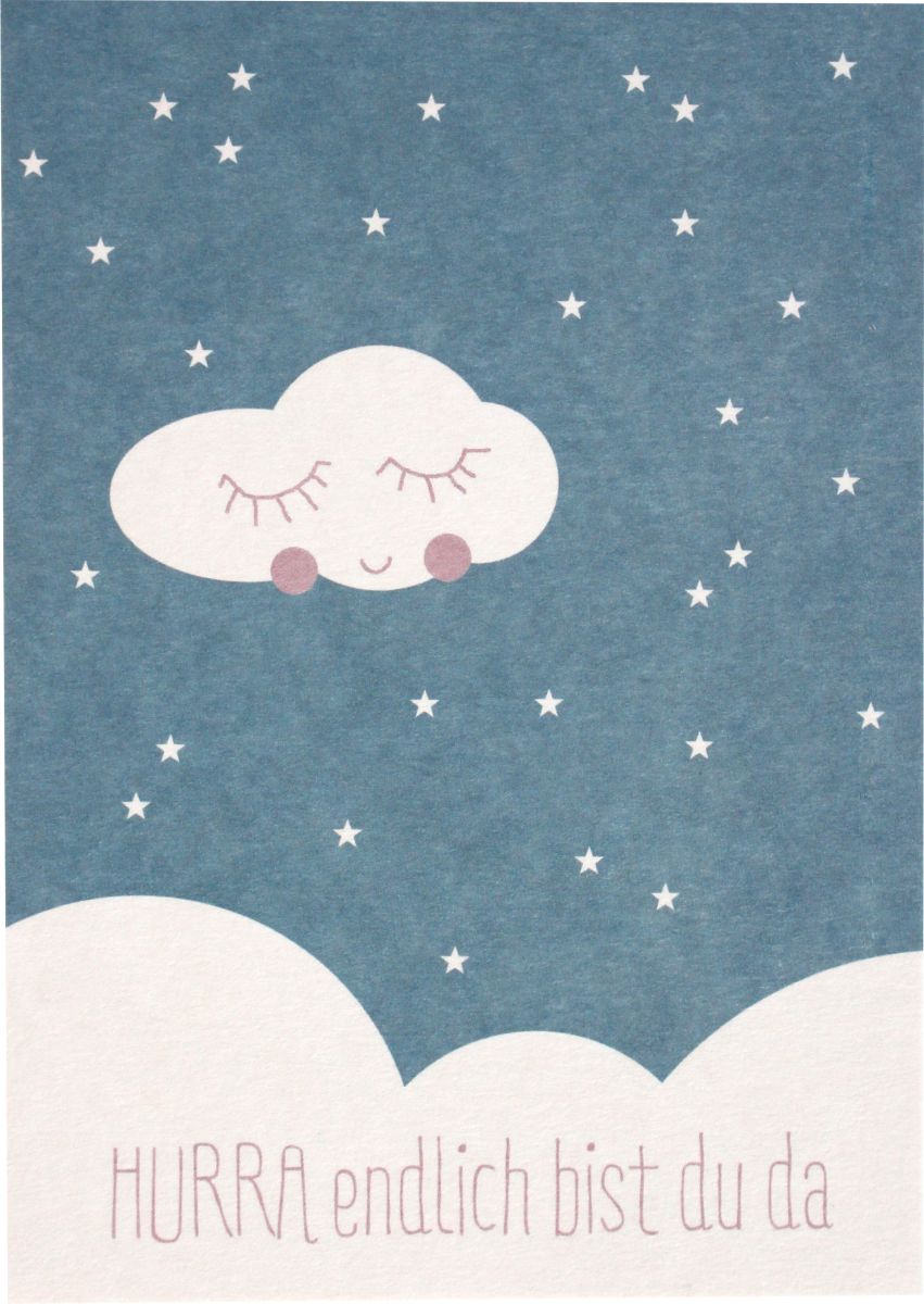 Postkarte Wolke blau "Hurra endlich bist du da" - Ava & Yves