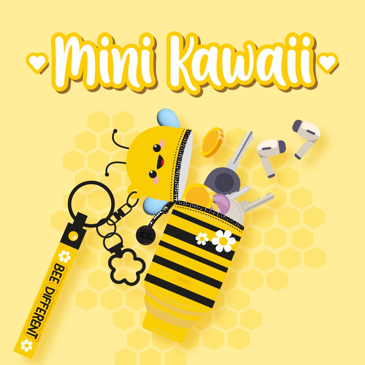 Mini Kawaii Münztasche mit Schlüsselanhänger Biene - Legami