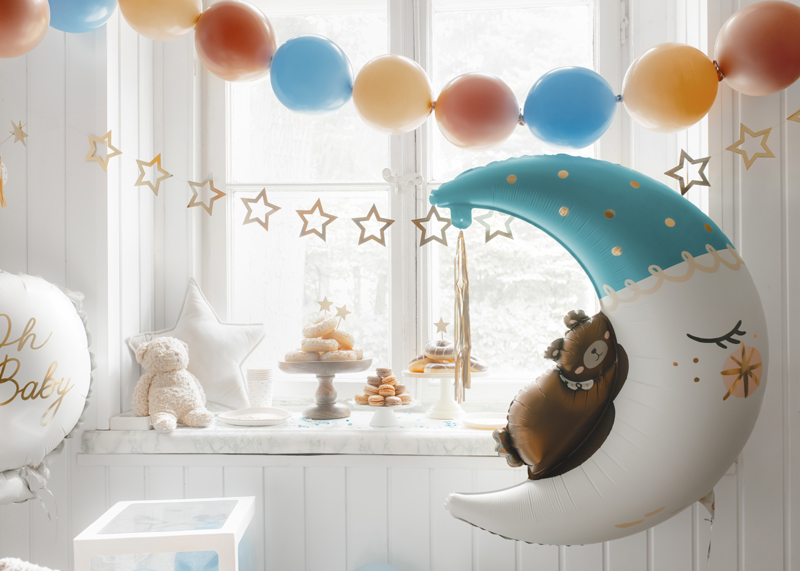 Folienballon Teddybär auf dem Mond blau, 80x98 cm - Party Deco