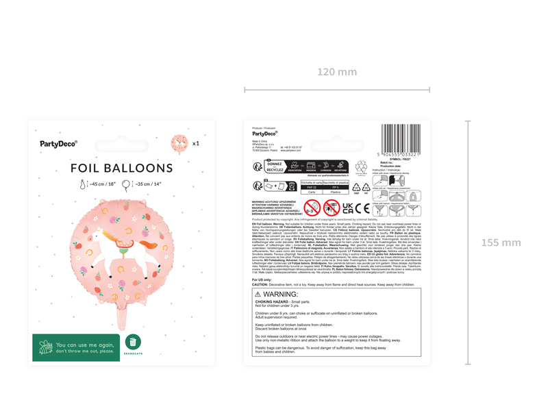 Folienballon Pferd, rund 45cm - Party Deco
