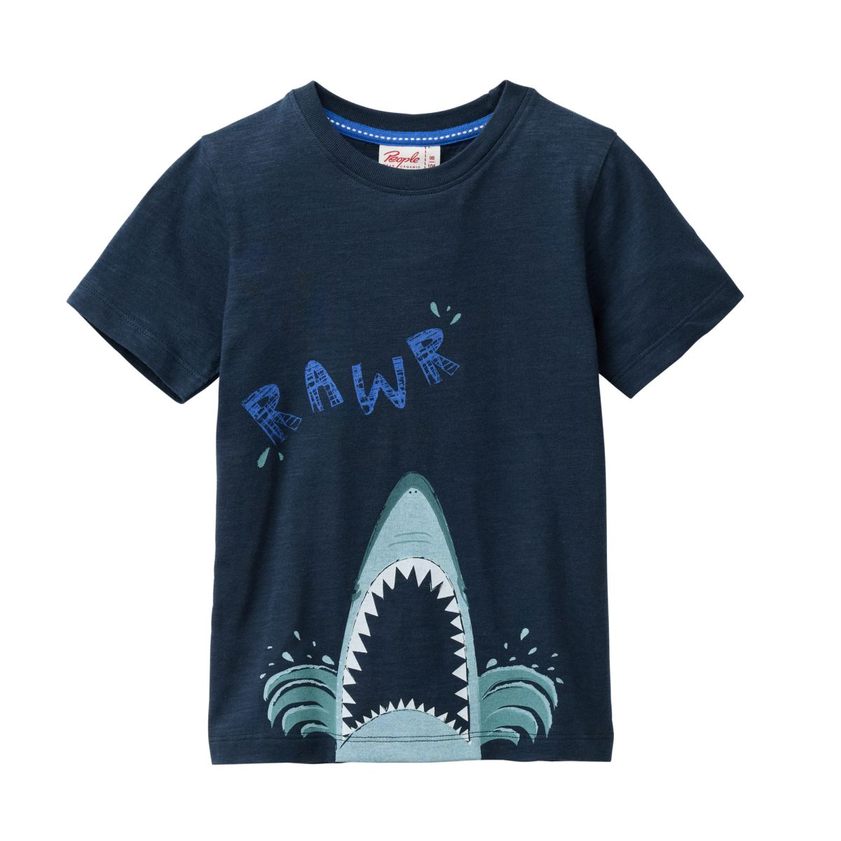 T-Shirt blau mit Hai GOTS - 110