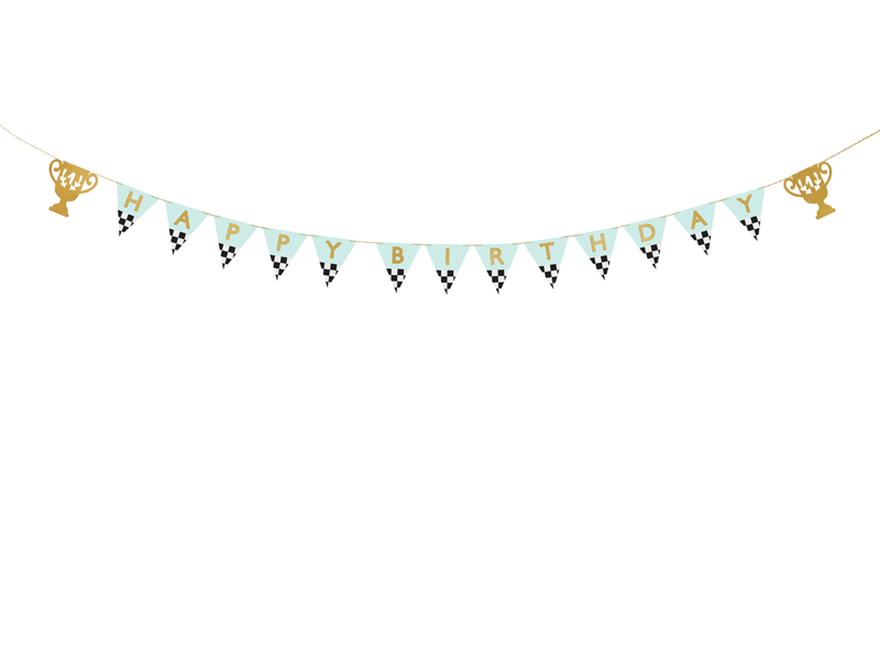 Girlande Pokal "Happy Birthday" für Rennauto-Party - Party Deco