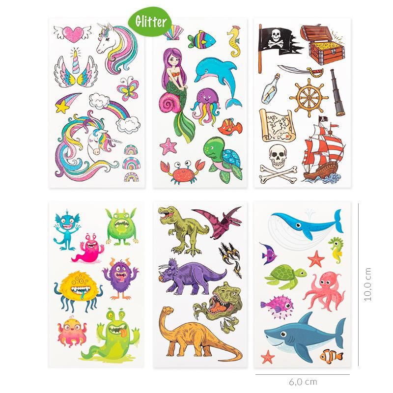 Tattoos 6 x 10,5cm für Kinder (unterschiedliche Designs, 1 Set)