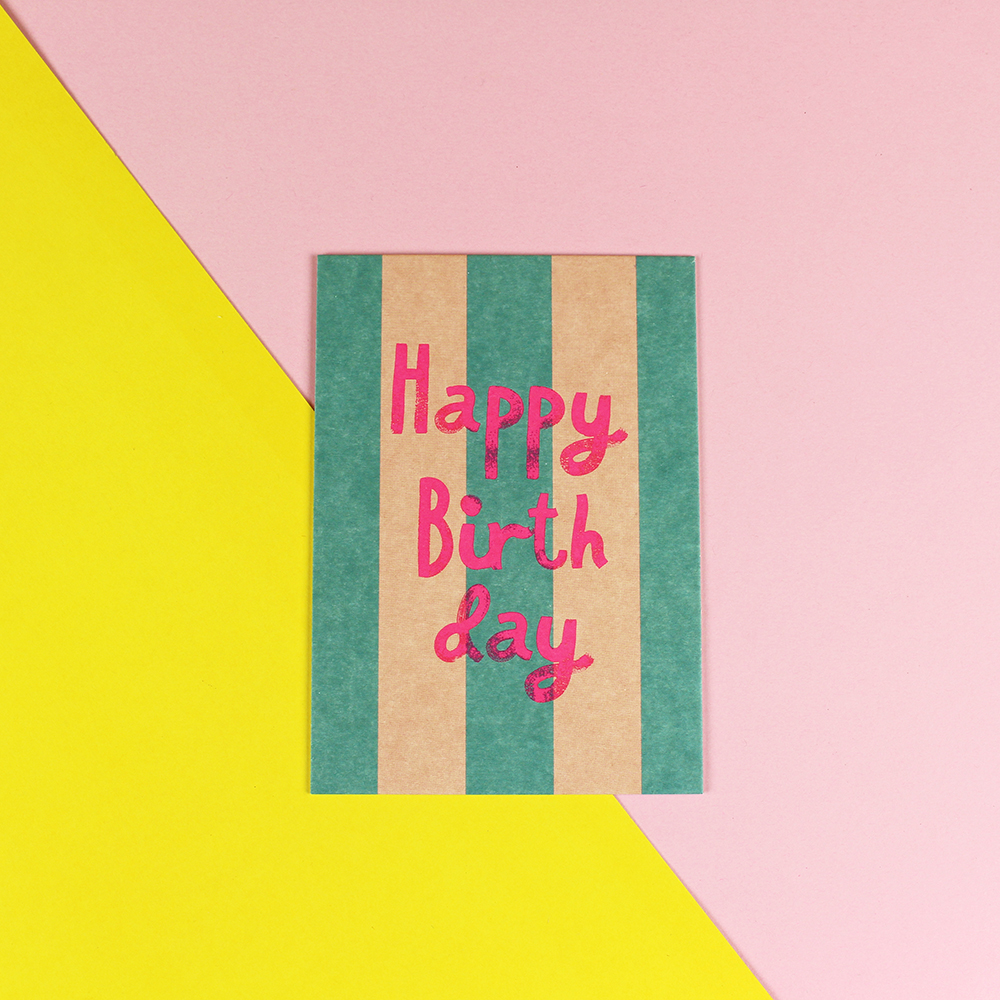 Postkarte "Happy Birthday" petrol, rosa, neon pink - Ava & Yves