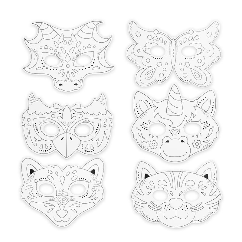 Bastel- und Ausmalmasken (inkl. Diamantsticker & Buntstifte)