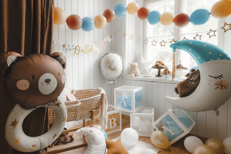 Folienballon Teddybär auf dem Mond blau, 80x98 cm - Party Deco
