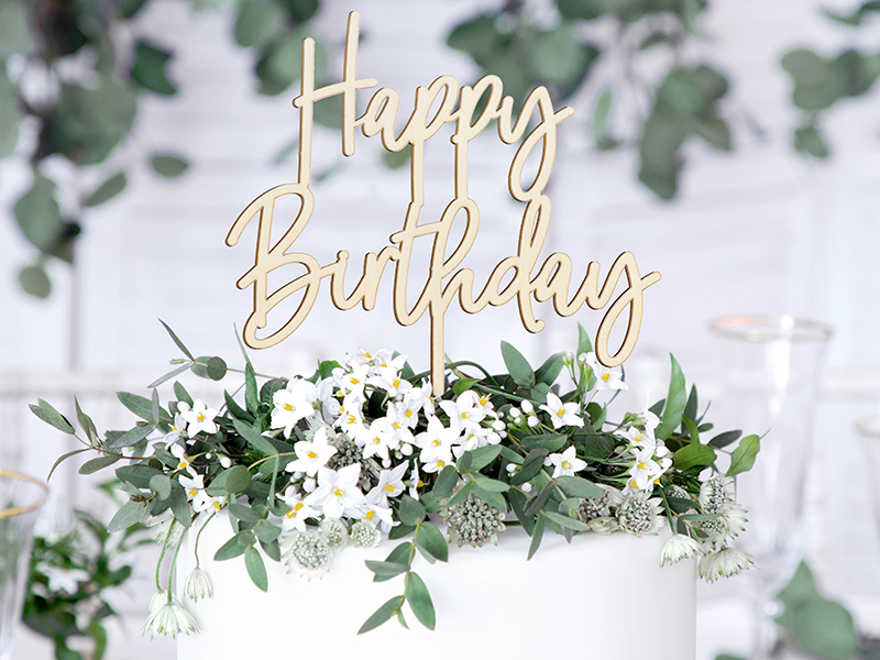 Caketopper aus Holz "Happy Birthday" - Party Deco